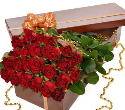 Цветы в коробке "25 красных роз!